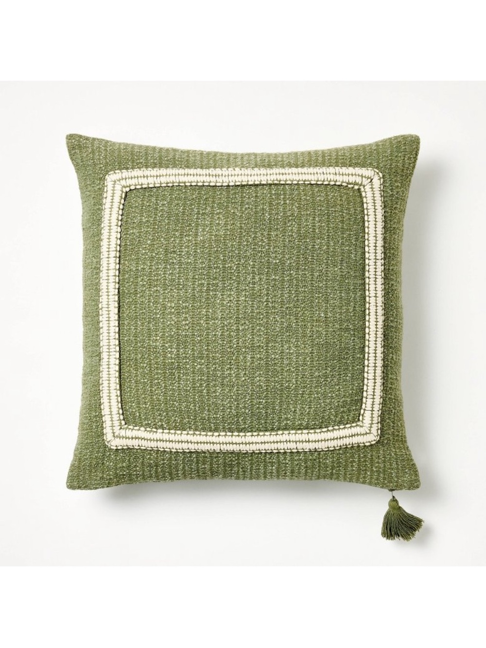 Studio McGee Embroidered Frame Square Sage / Cream Throw Pillow with Tassel